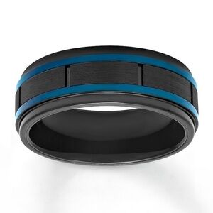 Kay’s Now + Forever Men's Wedding Band Black/Blue Ion-Plated Stainless Steel 8mm